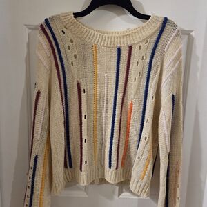 ILLA ILLA Cream Open-Weave Sweater with Multicolor Vertical Stripes